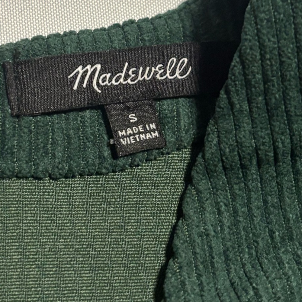 Madewell Corduroy V-Neck Top Shirt Button Down Back - Dark Green - Picture 8 of 10